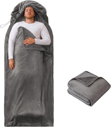 tuphen Flannel Sleeping Bag Liner, Travel Sheets for Adult Sleep Sack - Camping Sheet for Traveling, Backpacking, Hotel - 4 Seasons Sleep Sack with Adjustable Drawstring Hood in Saudi Arabia