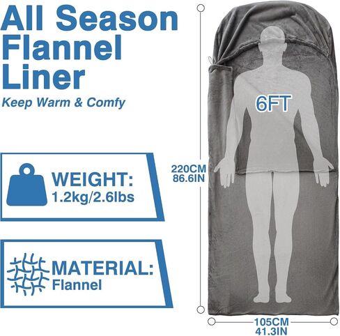 tuphen Flannel Sleeping Bag Liner, Travel Sheets for Adult Sleep Sack - Camping Sheet for Traveling, Backpacking, Hotel - 4 Seasons Sleep Sack with Adjustable Drawstring Hood in Saudi Arabia