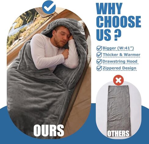 tuphen Flannel Sleeping Bag Liner, Travel Sheets for Adult Sleep Sack - Camping Sheet for Traveling, Backpacking, Hotel - 4 Seasons Sleep Sack with Adjustable Drawstring Hood in Saudi Arabia