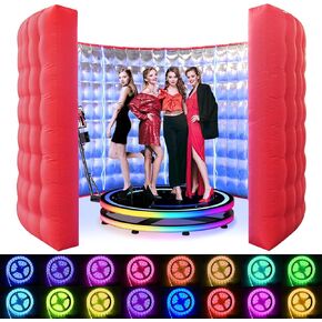 Photo Booth Inflatable Silver Reflective with LED 360 Photo Booth Inflatable Enclosure Suitable for Birthday Parties/Weddings/Mall Advertisements/Photography Props Etc（13.12FT） in Saudi Arabia