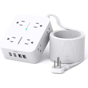 15 Ft Long Extension Cord with Multiple Outlets, Flat Plug Power Strip | Surge Protector, 1080J, 8 Outlets 4 USB Ports(2 USB C), Desk Outlet Extender, Wall Mount, Home Office Dorm Room Essentials in Saudi Arabia