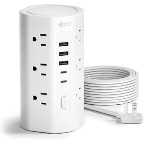 SUPERDANNY Tower Power Strip, 10Ft Extension Cord, 1700J, 12 AC 5 USB,White | 3 USB A, 2 USB C, Surge Protector Power Tower, Flat Plug, Desk Charging Station with Multiple Outlets, Home Office Dorm Room in Saudi Arabia