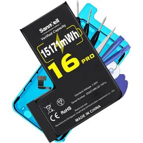 بطارية عالية السعة مطورة لاستبدال iPhone 16 Pro، 15171 ميجاوات في الساعة 0 دورة A3083 A3292 A3293 A3294، بطارية ليثيوم أيون طويلة الأمد للغاية مع مجموعة أدوات إصلاح كاملة in Kuwait