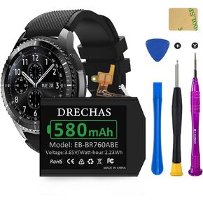 [580 مللي أمبير] بطارية لجهاز Samsung Gear S3 Frontier SM-R760، بطارية بديلة ليثيوم بوليمر عالية السعة لجهاز Gear S3 Classic SM-R770 R760 R770 BR760 R765 EB-BR760ABE، GH43-04699A مع مجموعة أدوات إصلاح in Kuwait