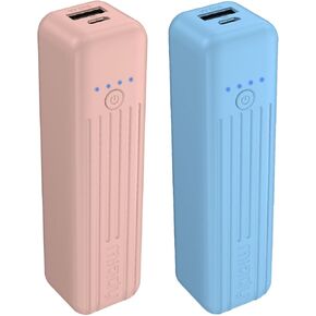 Miady 2-Pack Small Portable Charger Mini Power Bank Lipstick Battery Pack | 5000mAh丨18.5Wh丨Dual USB丨Pocket Size丨Compatible with iPhone Android etc丨Flight-Safe丨Lightweight丨Black+White in Kuwait