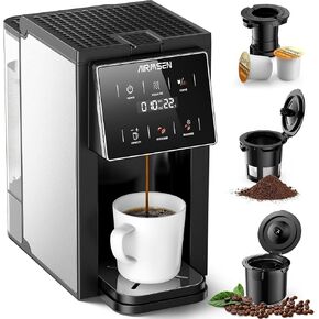 AIRMSEN Grind and Brew Coffee Maker, Single Serve with Built-In Grinder, Compatible with K-Cup Pods & Ground Coffee, 1000W Fast 6-14 oz Brewing, Touchscreen, 50 oz Removable Tank in Saudi Arabia
