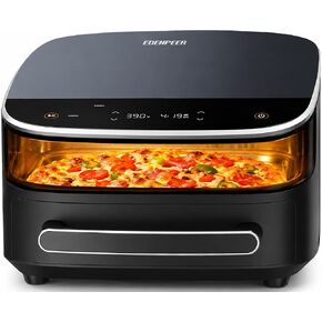6QT Large Air Fryer, 11-in-1 Air Fryer Top & Bottom Heating, No Flip Needed | 2X Faster Heating 50dB Quiet Air Fryer 270° View Window Flat Airfryer Fits 12" Pizza Easy to Clean for Family Meals in Saudi Arabia