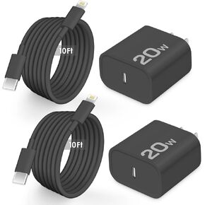 AISNI Fast Charger for iPhone 14 13 with 10 Ft iPhone Charger Cable | 2 Pack 20W PD USB C Charger Block Long Fast Chargers Compatible with iPhone 14 Plus/14/13/12/11 Pro Max-White in Saudi Arabia