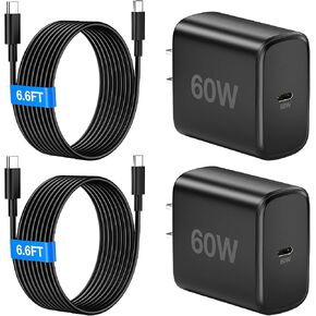 60W USB C Charger, 60 Watt Super Fast Charger Type C with 2X 6.6FT Cable | Type C Charger Android Phone Fast Charging Block for Samsung Galaxy S26 Ultra/S26+/S25 Ultra/S24, Tab S9+,i Phone 17,Mac Book in Saudi Arabia