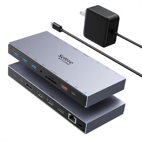 Selore Docking Station 3 Monitors 15-in-1 Laptop Hub with 65W Power Adapter | Dual 4K HDMI, DisplayPort, 10Gbps USB-A/C, Gigabit Ethernet, SD/microSD Card Reader,100W PD, for Dell XPS/HP/Lenovo in Saudi Arabia