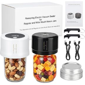 Reespring Mason Jar Vacuum Sealer Kit - 2 Separate Vacuum Sealers for Wide Mouth Mason Jar and Regular Mouth Mason Jars Respectively- Also comes with 20 Canning Lids for Mason Jars in Saudi Arabia