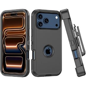 متوافق مع حافظة iPhone 17 Pro Max، مع حافظة بمشبك حزام شديدة التحمل ومضادة للصدمات لحماية الجسم بالكامل لهاتف iPhone 17 Pro Max (أسود + برتقالي) in Kuwait