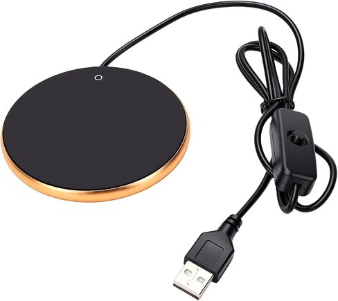 USB Mug Warmer with Wired Switch, Low Power Even Heating for | Aluminum Alloy Tempered Glass, 8-10W Desk Warmer for Milk, Enzymes, Tea, Compact 3.2in Diameter for Travel in Kuwait