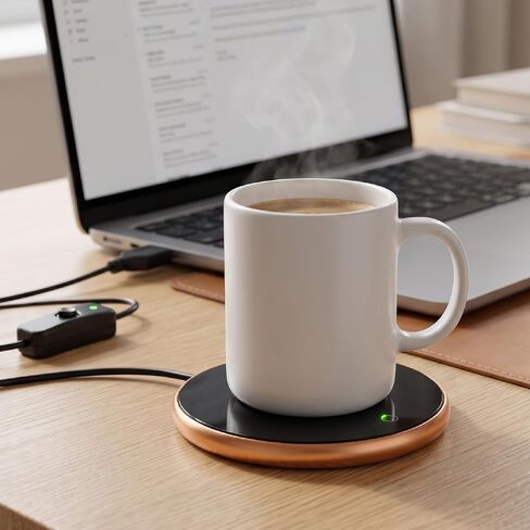 USB Mug Warmer with Wired Switch, Low Power Even Heating for | Aluminum Alloy Tempered Glass, 8-10W Desk Warmer for Milk, Enzymes, Tea, Compact 3.2in Diameter for Travel in Kuwait