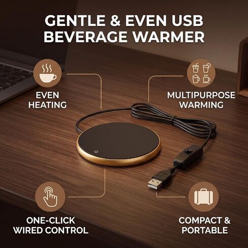USB Mug Warmer with Wired Switch, Low Power Even Heating for | Aluminum Alloy Tempered Glass, 8-10W Desk Warmer for Milk, Enzymes, Tea, Compact 3.2in Diameter for Travel in Kuwait