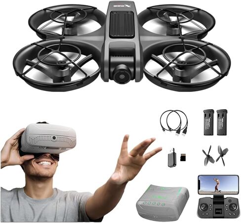 VR FPV Drone with HD Camera and VR Goggles Kit, Brushless Drones for Adults | Built-in Propeller Guard, RC Quadcopter with Remote Controller, Outdoor Video Drone Hobby for Beginners and Starters in Saudi Arabia