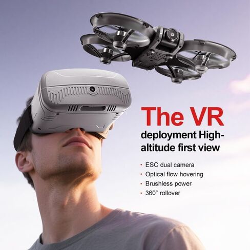 VR FPV Drone with HD Camera and VR Goggles Kit, Brushless Drones for Adults | Built-in Propeller Guard, RC Quadcopter with Remote Controller, Outdoor Video Drone Hobby for Beginners and Starters in Saudi Arabia