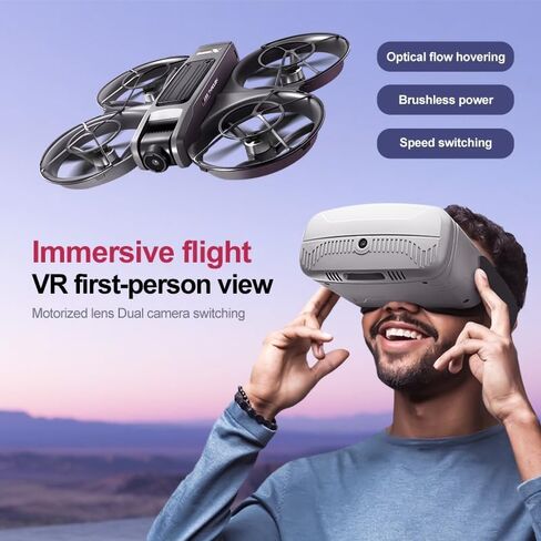 VR FPV Drone with HD Camera and VR Goggles Kit, Brushless Drones for Adults | Built-in Propeller Guard, RC Quadcopter with Remote Controller, Outdoor Video Drone Hobby for Beginners and Starters in Saudi Arabia