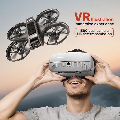 VR FPV Drone with HD Camera and VR Goggles Kit, Brushless Drones for Adults | Built-in Propeller Guard, RC Quadcopter with Remote Controller, Outdoor Video Drone Hobby for Beginners and Starters in Saudi Arabia