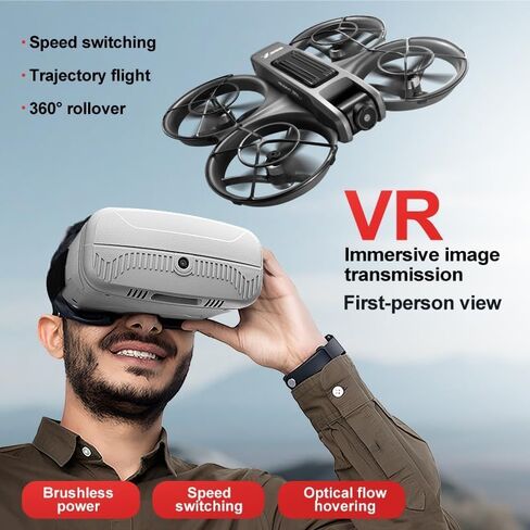 VR FPV Drone with HD Camera and VR Goggles Kit, Brushless Drones for Adults | Built-in Propeller Guard, RC Quadcopter with Remote Controller, Outdoor Video Drone Hobby for Beginners and Starters in Saudi Arabia