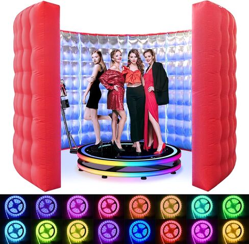 Photo Booth Inflatable Silver Reflective with LED 360 Photo Booth Inflatable Enclosure Suitable for Birthday Parties/Weddings/Mall Advertisements/Photography Props Etc（13.12FT） in Saudi Arabia