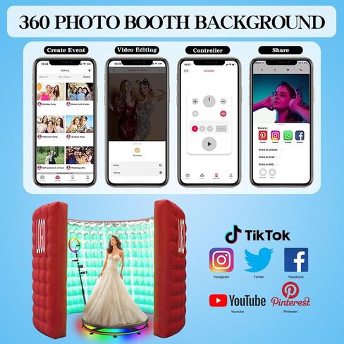 Photo Booth Inflatable Silver Reflective with LED 360 Photo Booth Inflatable Enclosure Suitable for Birthday Parties/Weddings/Mall Advertisements/Photography Props Etc（13.12FT） in Saudi Arabia