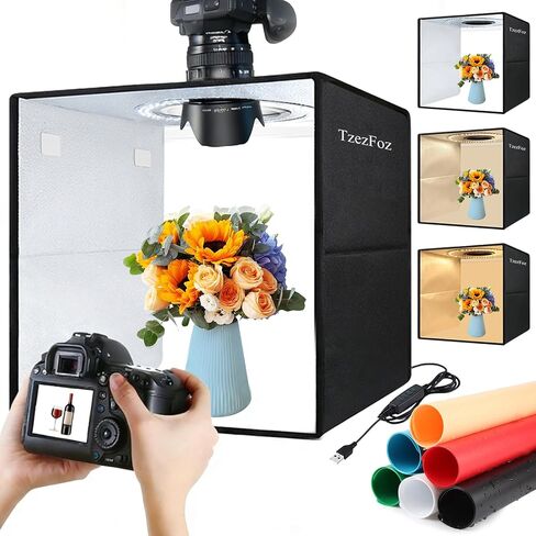 12x12inch Portable Photo Studio Light Box,Folding Ring Light Box with 3 Modes & 6 Backdrops, Photography Light Tent USB Powered Lighting Tent for Jewelry/Accessories in Saudi Arabia