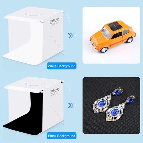 20cm 1100LM Light Photo Lighting Studio Shooting Tent Box Kit | Folding Portable 1100LM, 5500K, PVC, 2 Colors Backdrops (Black, White), Unfold Size: 24cm x 23cm x 23cm in Kuwait