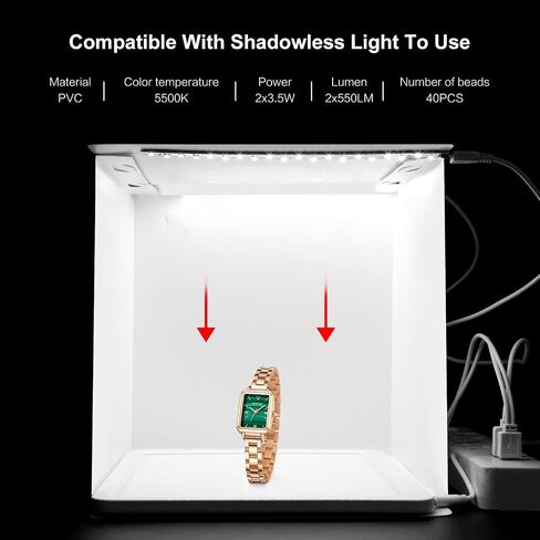 20cm 1100LM Light Photo Lighting Studio Shooting Tent Box Kit | Folding Portable 1100LM, 5500K, PVC, 2 Colors Backdrops (Black, White), Unfold Size: 24cm x 23cm x 23cm in Kuwait