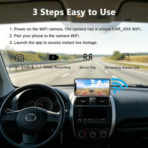 Wireless Backup Camera, RVInWest 1080P WiFi Waterproof Night Vision Wide View Angle, Stable Sign Front Rear View Camera for Car Truck SUV Pickup Camper Van Trailer for iPhone iPad Android Smartphone in Kuwait