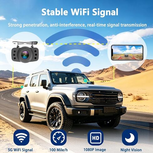 Wireless Backup Camera, RVInWest 1080P WiFi Waterproof Night Vision Wide View Angle, Stable Sign Front Rear View Camera for Car Truck SUV Pickup Camper Van Trailer for iPhone iPad Android Smartphone in Kuwait