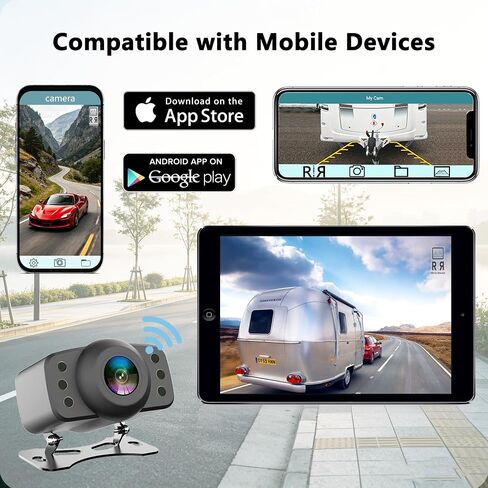 Wireless Backup Camera, RVInWest 1080P WiFi Waterproof Night Vision Wide View Angle, Stable Sign Front Rear View Camera for Car Truck SUV Pickup Camper Van Trailer for iPhone iPad Android Smartphone in Kuwait