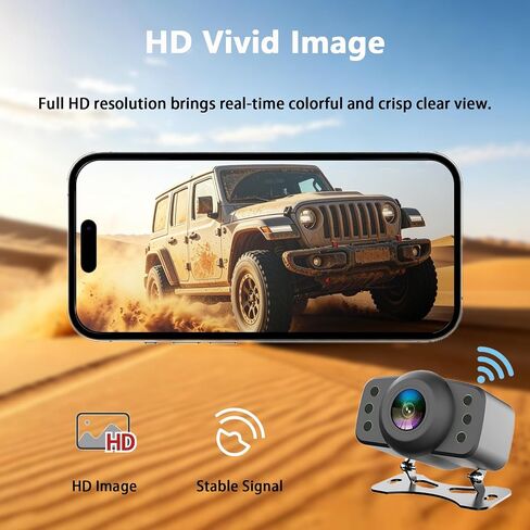 Wireless Backup Camera, RVInWest 1080P WiFi Waterproof Night Vision Wide View Angle, Stable Sign Front Rear View Camera for Car Truck SUV Pickup Camper Van Trailer for iPhone iPad Android Smartphone in Kuwait