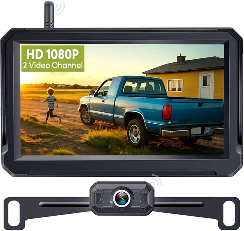 1080P HD 5 Inch Wireless Backup Camera for Trucks: 15-Min Easy to Install | Clear Night Vision,150° Wide Angle View with Customizable Parking Line for Car Truck Parking Safety in Saudi Arabia
