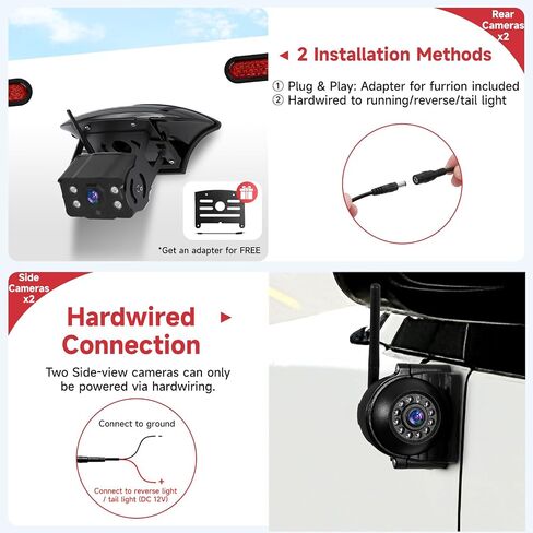 Wireless RV Backup Camera System, Backup Camera for Truck | 9" 1080P DVR 4 Channels Monitor with 4 IP69 Waterproof IR Night Vision Side Rear View Back Up Cameras for Trailer Camper in Kuwait