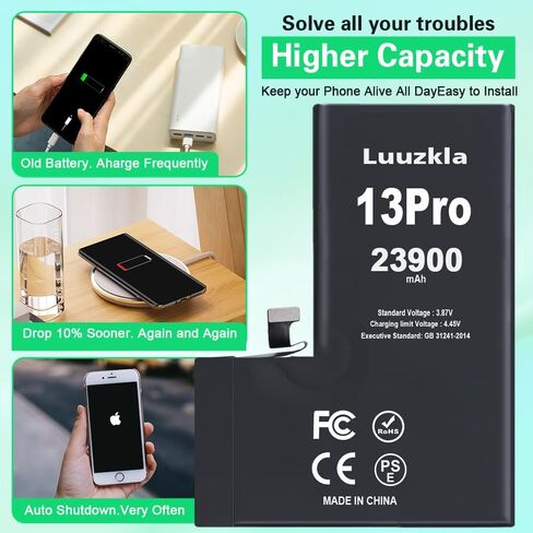 23900mAh (2025 New Upgrade) Battery Compatible with iPhone 13 Pro, Super Capacity Battery Compatible with iPhone 13 Pro, with Full Tool Kits-0 Cycle High Capacity (24-Month Service) in Kuwait