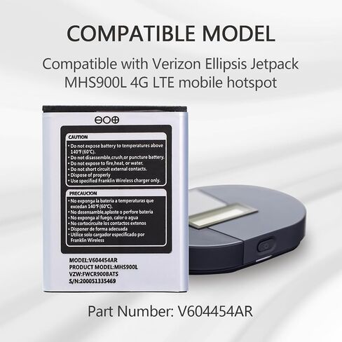 MHS900L Battery Replacement for Franklin Wireless: V604454AR for Verizon Ellipsis Jetpack MHS900L 4G LTE Mobile Hotspot Battery 2100mAh in Saudi Arabia