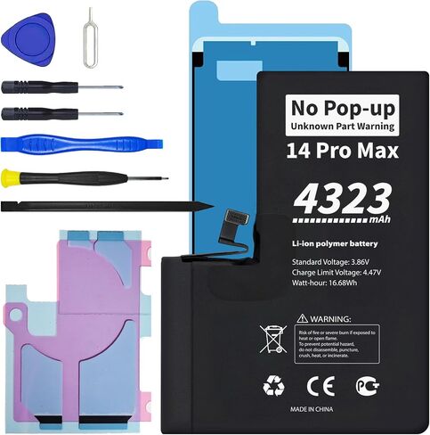 No Pop-up ‘Unknown Part’ Warning for iPhone 14 Pro Max Diagnostic Battery, Truthfully Rated 4323mAh Battery Replacement for iPhone 14 Pro Max with Full Tool Kit in Kuwait