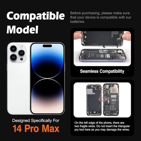 No Pop-up ‘Unknown Part’ Warning for iPhone 14 Pro Max Diagnostic Battery, Truthfully Rated 4323mAh Battery Replacement for iPhone 14 Pro Max with Full Tool Kit in Kuwait