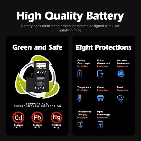 No Pop-up ‘Unknown Part’ Warning for iPhone 14 Pro Max Diagnostic Battery, Truthfully Rated 4323mAh Battery Replacement for iPhone 14 Pro Max with Full Tool Kit in Kuwait
