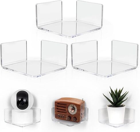Forzacx Small Floating Shelf for Baby Camera, 30 Second No Drill Install Small wall Shelf, Clear Acrylic Corner Video Bracket, 3 Pack in Saudi Arabia