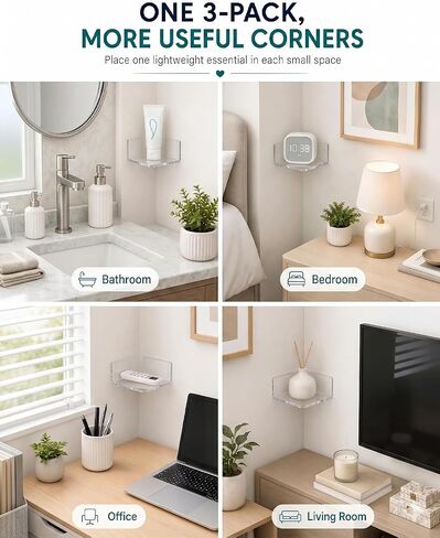 Forzacx Small Floating Shelf for Baby Camera, 30 Second No Drill Install Small wall Shelf, Clear Acrylic Corner Video Bracket, 3 Pack in Saudi Arabia