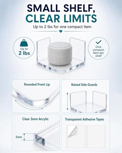Forzacx Small Floating Shelf for Baby Camera, 30 Second No Drill Install Small wall Shelf, Clear Acrylic Corner Video Bracket, 3 Pack in Saudi Arabia