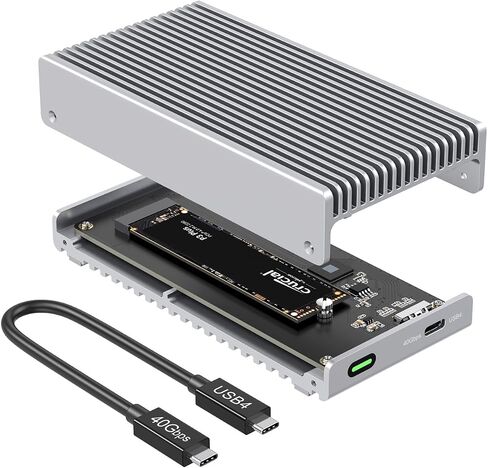 Qwiizlab Fanless 40Gbps USB4 SSD Enclosure with Aluminum Chasiss, Compatible with Thunderbolt 5/4/3. Supports PCIe M.2 NVMe up to 8TB, Silver (SSD Not Included) in Saudi Arabia