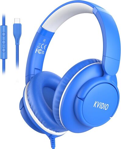 USB C Wired Over Ear Headphones for School with Mic, Volume Control, Black | Lightweight Foldable Corded Headphone for Teens Classroom Travel Airplane, 4.9ft Tangle-Free Cord for Phone Tablet Laptop PC in Saudi Arabia