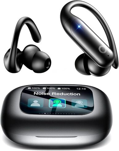 Wireless Earbuds Bluetooth 6.0 with ANC Touchscreen 40H Bass, Obsidian | Noise Cancelling Ear Buds with Ear Hooks for iOS, Android, Sports, Workout, Lightweight Over-ear Headphones Stereo Sound in Saudi Arabia