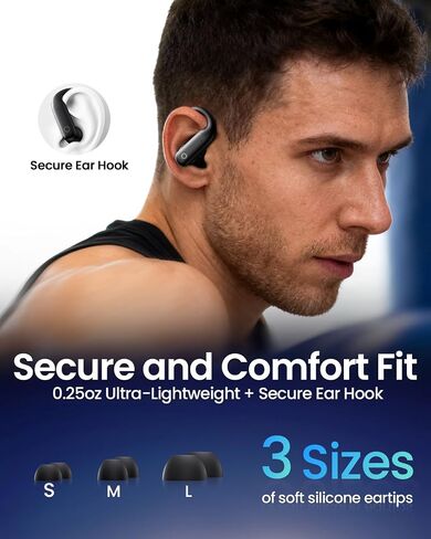 Wireless Earbuds Bluetooth 6.0 with ANC Touchscreen 40H Bass, Obsidian | Noise Cancelling Ear Buds with Ear Hooks for iOS, Android, Sports, Workout, Lightweight Over-ear Headphones Stereo Sound in Saudi Arabia