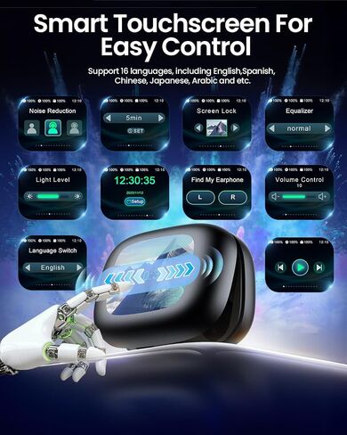 Wireless Earbuds Bluetooth 6.0 with ANC Touchscreen 40H Bass, Obsidian | Noise Cancelling Ear Buds with Ear Hooks for iOS, Android, Sports, Workout, Lightweight Over-ear Headphones Stereo Sound in Saudi Arabia