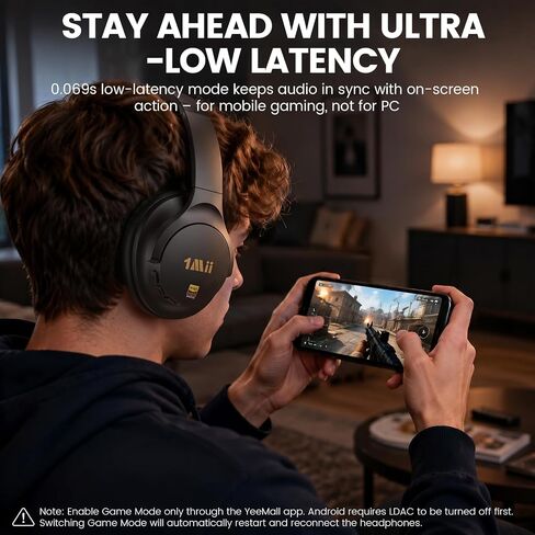 1Mii Y8+ Noise Cancelling Headphones for Gaming, Airplane & Travel, Black | Bluetooth 6.0 Over-Ear Wireless, Hybrid ANC, 100 hrs Playtime, Comfortable, LDAC Hi-Res Audio, Deep Bass, Custom EQ via APP in Saudi Arabia