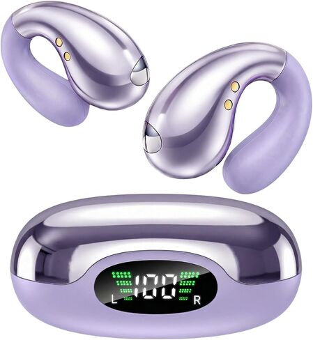 Ultra Open Ear Earbuds - Clip on Earbuds, Open Ear Headphones with Small Lightweight Bone Conduction Design, Comfortable Fit for Running, Gym Workouts and Sports, Aurora Purple in Saudi Arabia
